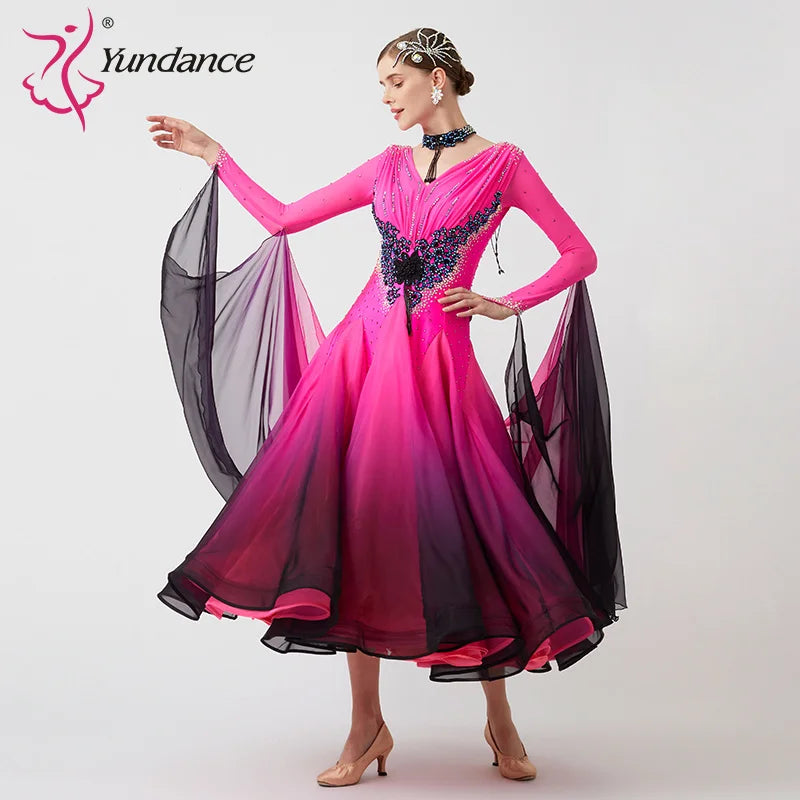 Women's Modern Ballroom Waltz Dress Rhinestone Embellished Multicolor For Competition