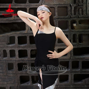 Dance Leotard, Girls White Shimmer Spaghetti Strap Ruched Side Dance Leotard with Light Blue Headband, Latin Dance