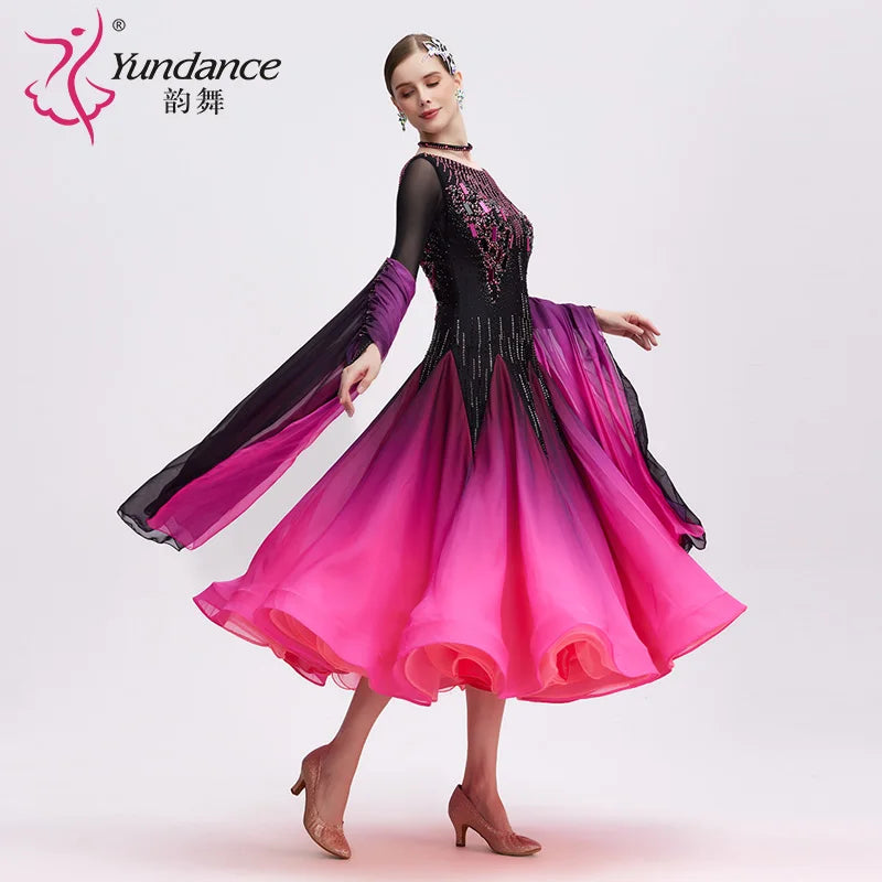 Adult Standard Ballroom Dance Suit With Ombre Chiffon For Performance And Parties