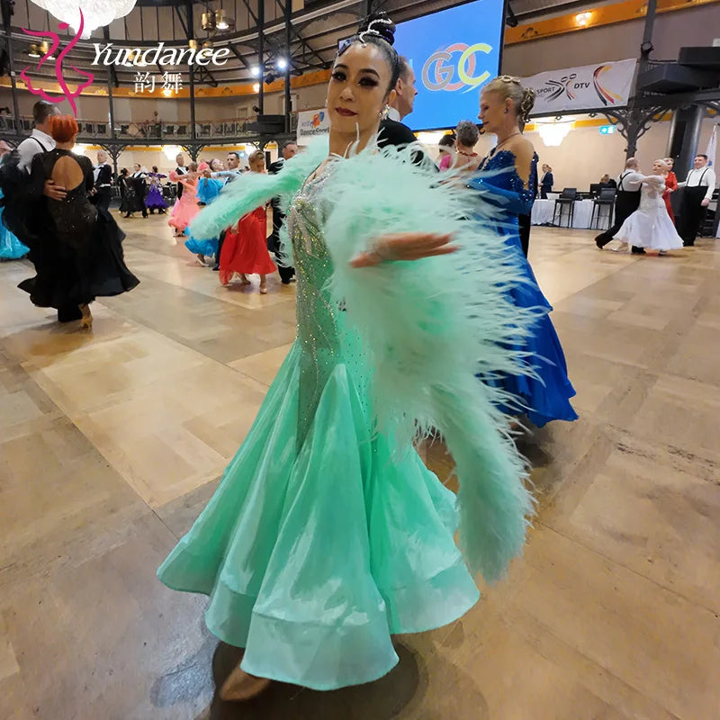 Women's Standard Ballroom Waltz Dress With Rhinestones Multicolor For Competition