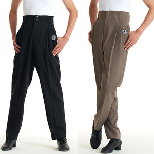 Men's Black and Brown High-Waisted Pleated Ballroom Dance Trousers