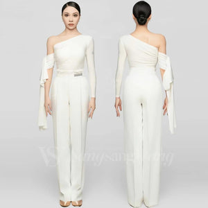 Women's Black & White One-Shoulder Ruched Latin Dance Dress with Flowing Sleeves