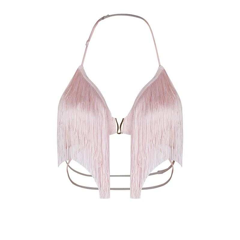 Women's White Fringe Halter Top and Floral Lace Slit Skirt Latin Dancewear