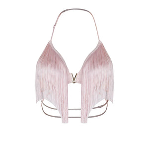 Women's White Fringe Halter Top and Floral Lace Slit Skirt Latin Dancewear