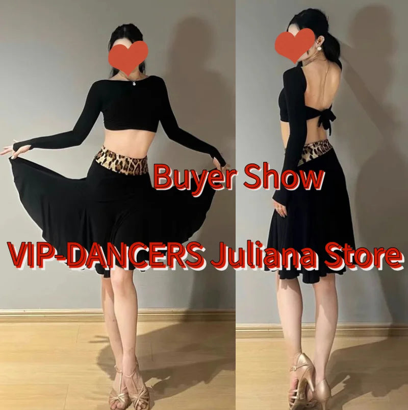 Women's Pink Long Sleeve Crop Top & Fringe Skirt Latin Dancewear Set