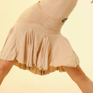 Women's Black, Brown, Rose, Beige One-Shoulder Ruched Ruffle Hem Latin Dance Dress