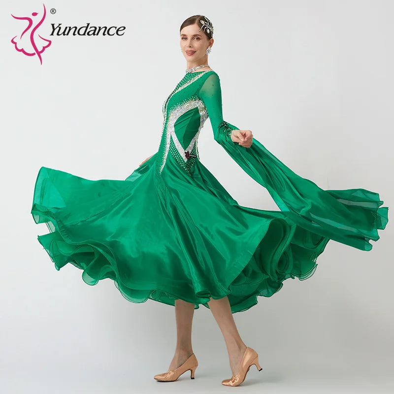 Women's Standard Ballroom Waltz Dance Dress With Rhinestones Multicolor For Competition