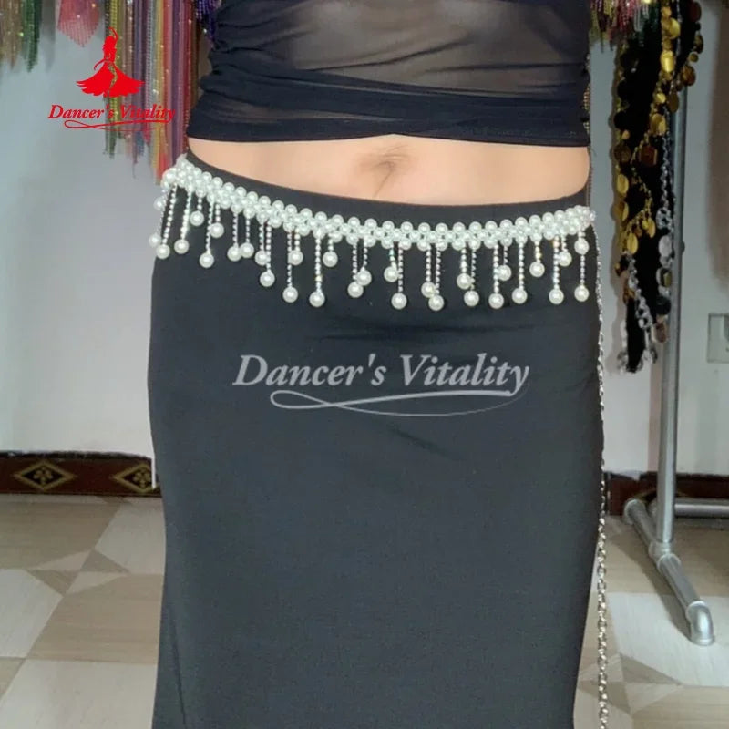Waist Chain Belt With Pearl Tassels For Belly Dance Competition Adults & Kids