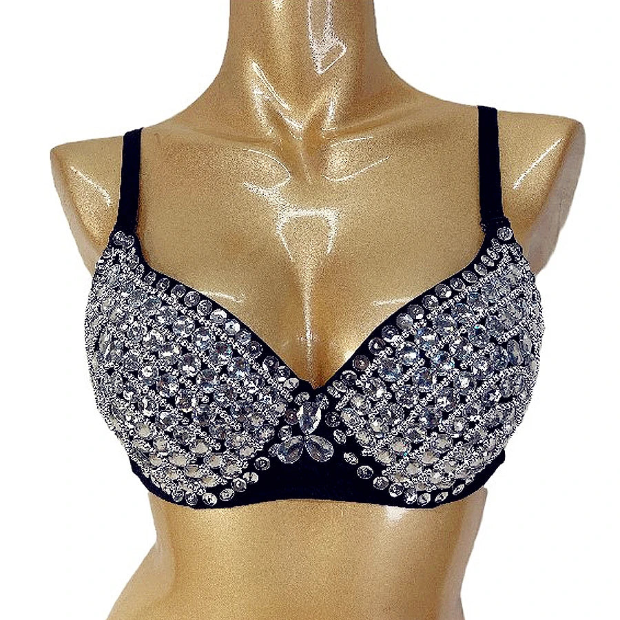 Sequin Embellished Dance Bra Top Gold Black Latin Ballroom Salsa Belly Dance Costume Women's
