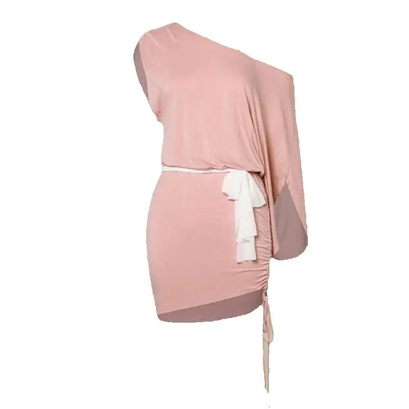 Dance Dress Women Black Off-Shoulder Short Sleeve Leopard Tie Waist Mini Dress for Ballet & Modern Dance