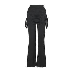 Women's Black Ruched Drawstring Waist Flared Leg Dance Pants
