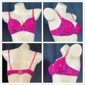 Sequin Beaded Dance Bra Top, Women's, Pink, Blue, Purple, Black, Embellished, Belly Dance