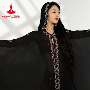 Women's Belly Dance Hooded Loose-Fit Robe With AB Rhinestones For Adult Competition