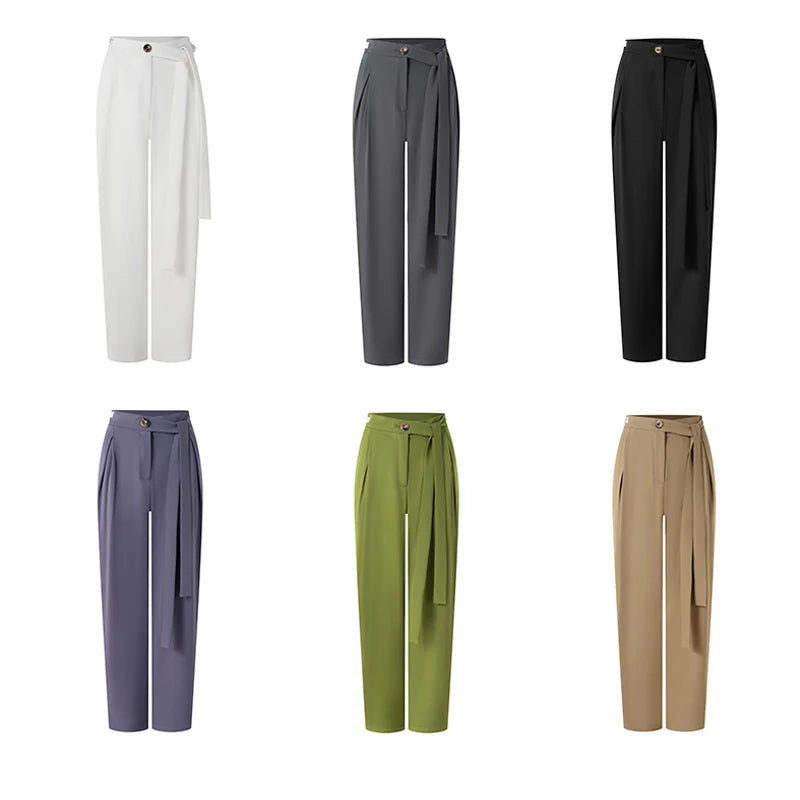 Women's Dark Mauve High-Waisted Pleated Tapered Dance Pants with Tie-Waist