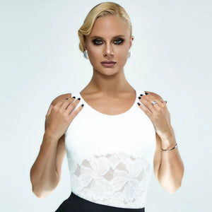 Women's White Lace Open Back Tank Bodysuit Ballroom Latin Dance
