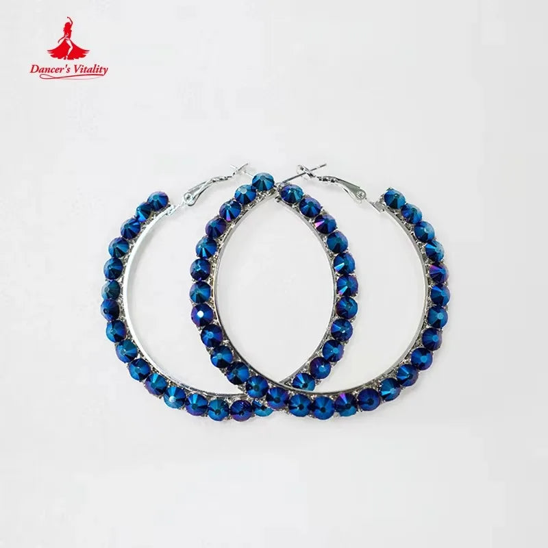 Social Dance Dark Blue Long Sleeves Professional Modern Big Swing Dresses Customized Adult Waltz Foxtrot Tango Contest Clothing