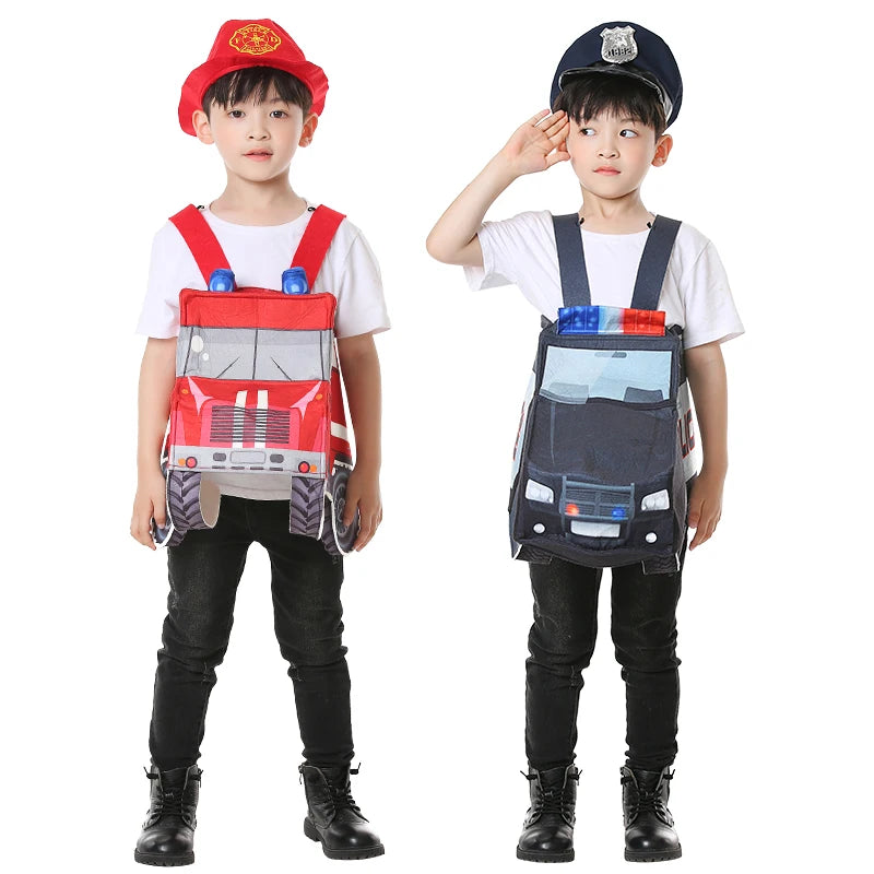 Kids' Red Fire Truck and Black Police Car Costume Play Set