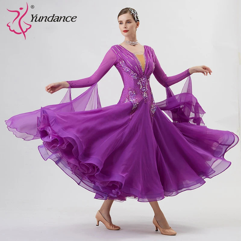 Women's Ballroom Standard Waltz Dress With Rhinestones Multicolor For Competition