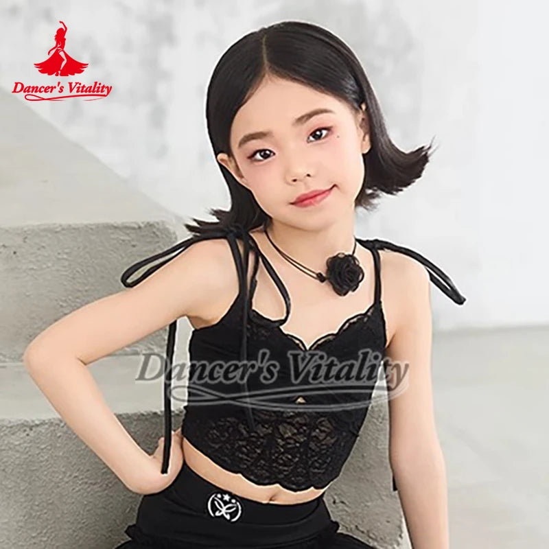 Girls Black Lace Crop Top and Tulle Skirt Latin Dance Costume - Dancer's Vitality