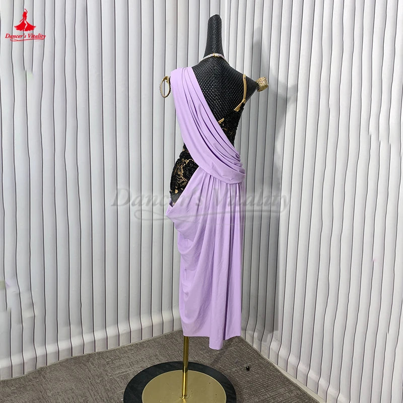 Latin Ballroom Dance Dress AB Rhinestones Light Purple For Adults & Kids Competition Cha Cha Samba Rumba Exam