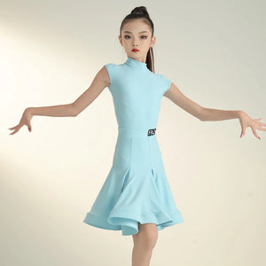 Kids Girls Ballroom Dance Dress, Sleeveless Turtleneck Lycra Ruffle Skirt, Latin Samba Cha Cha Performance Costume