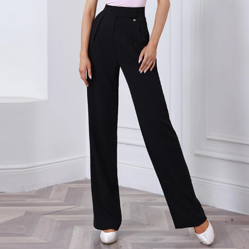 Women's Pink & Black Boat Neck Bodysuit with High-Waisted Wide-Leg Dance Pants
