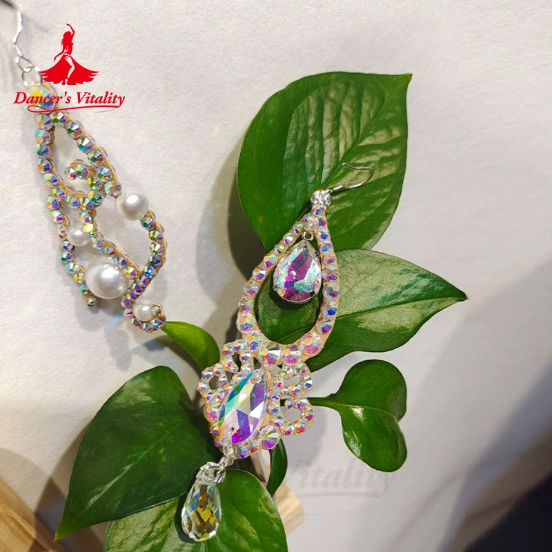 Dance Earrings Women's Iridescent AB Rhinestone Hoop Earrings, Ballroom Latin Salsa Dance Jewelry