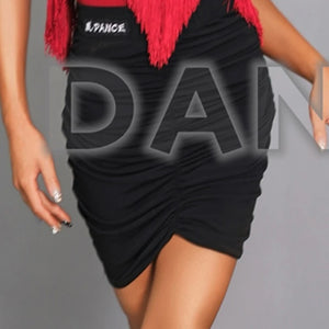 Latin Dance Dress Women's Black/Red/Brown/Beige Fringe Halter Ruched Mini Dress