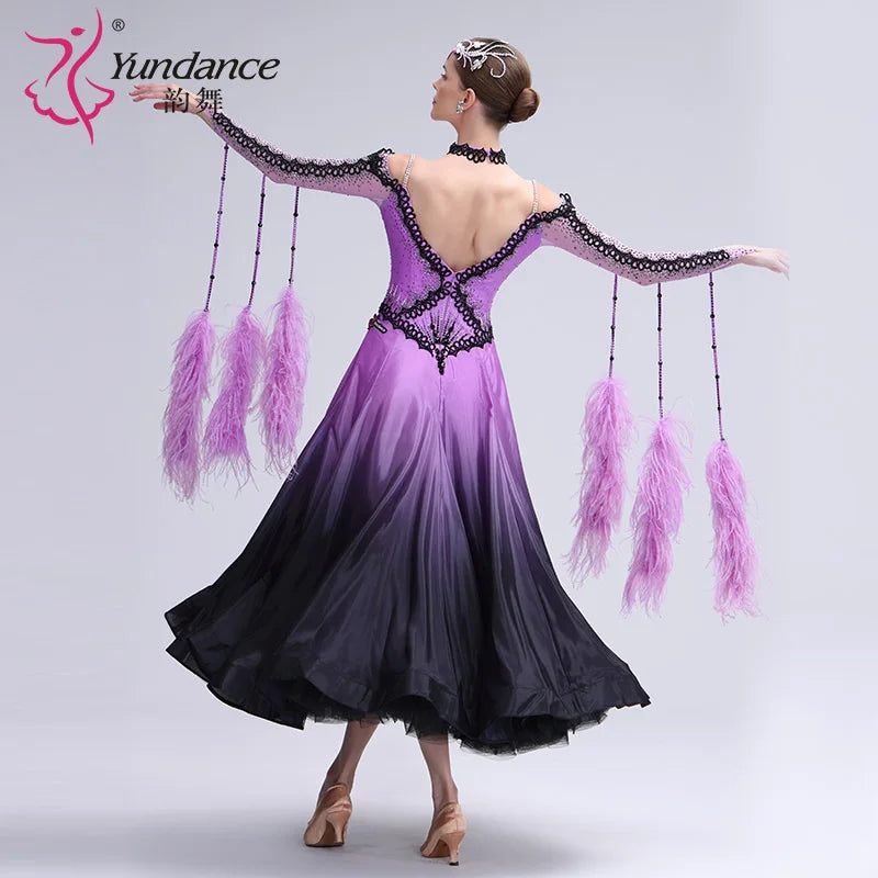 Women's Ballroom Standard Waltz Dance Dress Rhinestone Embellished Multicolor For Competition