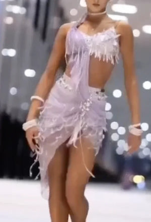 Women's Lavender Sequin Fringe Latin Dance Dress