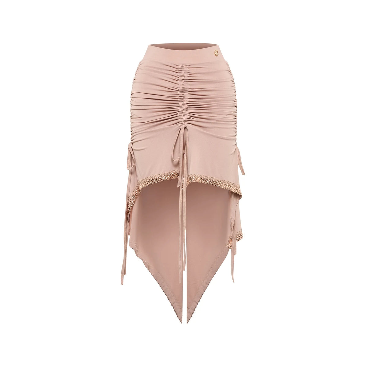 Women's Pink Ruched Asymmetrical Latin Dance Dress with Long Sleeves and Bralette Top