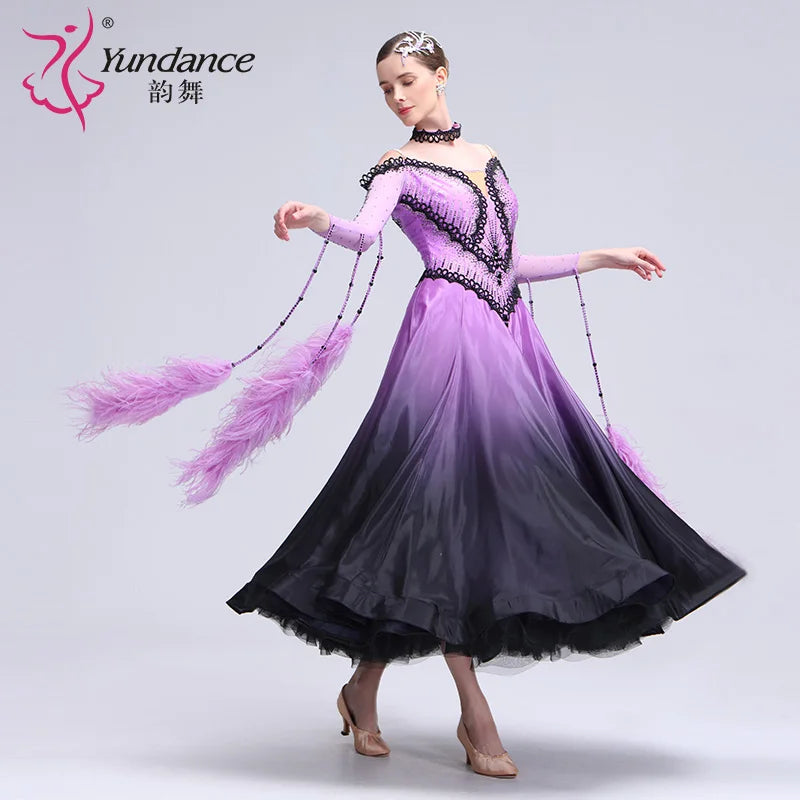 Women's Ballroom Standard Waltz Dance Dress Rhinestone Embellished Multicolor For Competition
