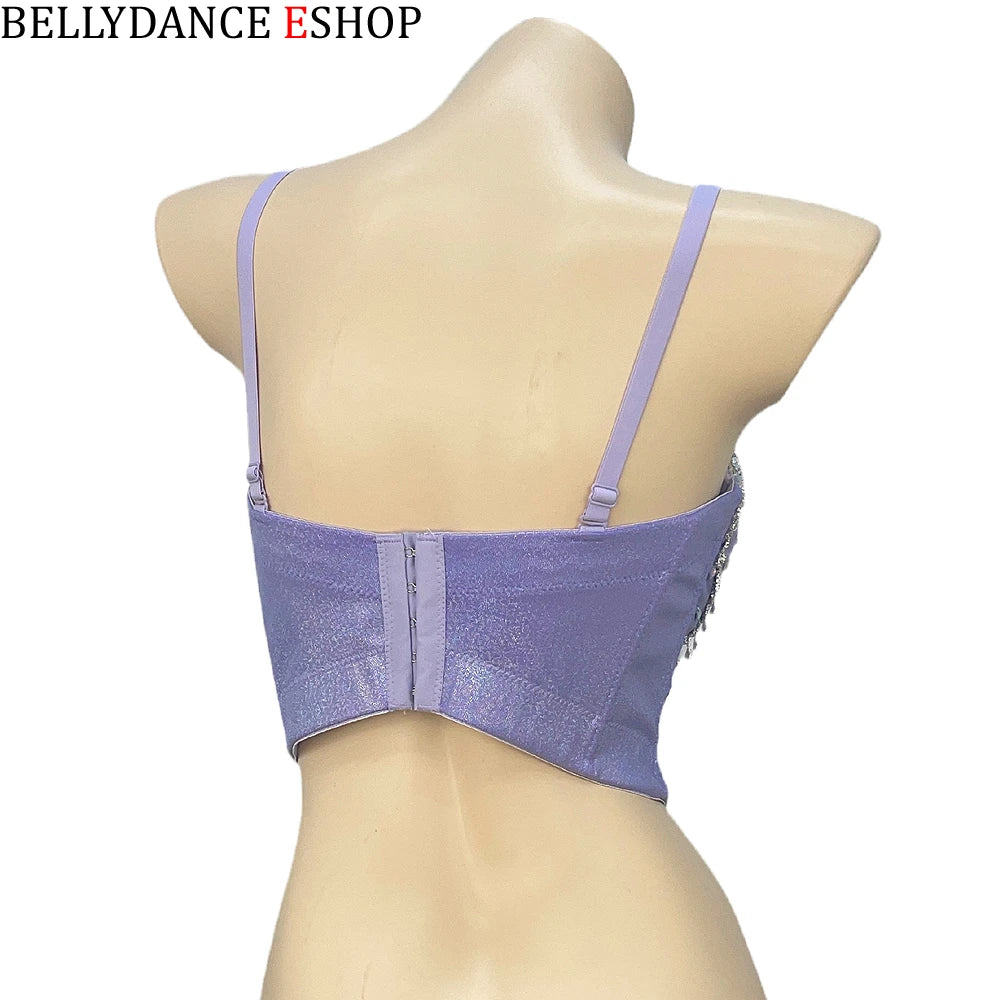 Belly Dance Bra Top, Women's Lavender Sequin & Rhinestone Embellished Dance Costume Top, Belly Dancing