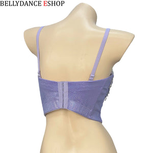 Belly Dance Bra Top, Women's Lavender Sequin & Rhinestone Embellished Dance Costume Top, Belly Dancing