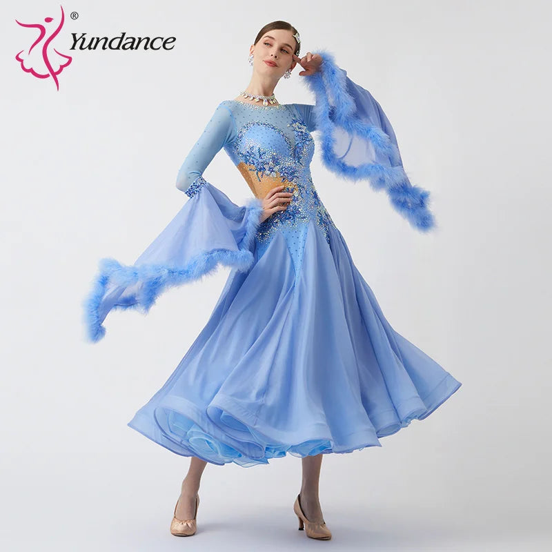 Women Modern Dance Rhinestone Color Diversity Dress Ballroom National Standard Waltz Competition Performance