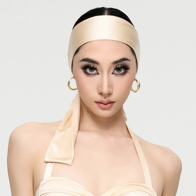 Women's Ivory Satin Halter Neck Leotard with Headband, Ballroom Dance