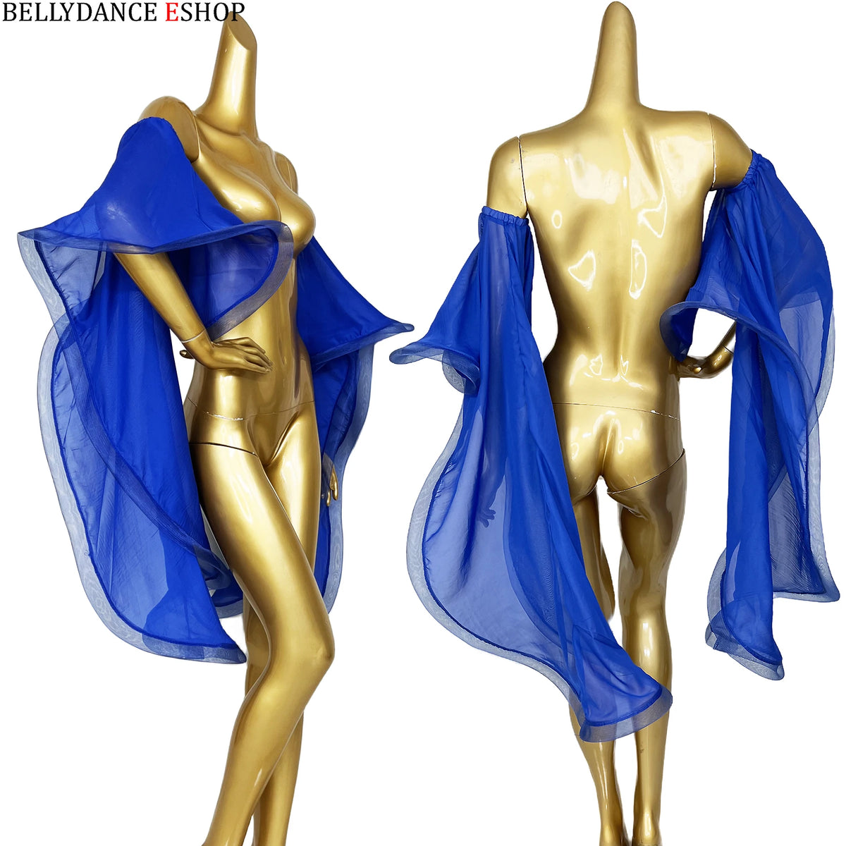 Belly Dance Women's Royal Blue Chiffon Ruffle Sleeve Top, Performance Wear