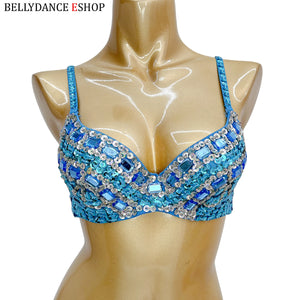 Belly Dance Bra, Women's Red Bejeweled Sequin Embellished Rhinestone Costume Top, Belly Dancing