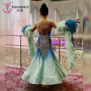 Women's Competition Ballroom Dance Dress With Feather Trim For Performance