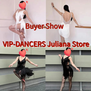 Women's Red, Pink, Black, White Fringe V-Neck Sleeveless Latin Dance Dress