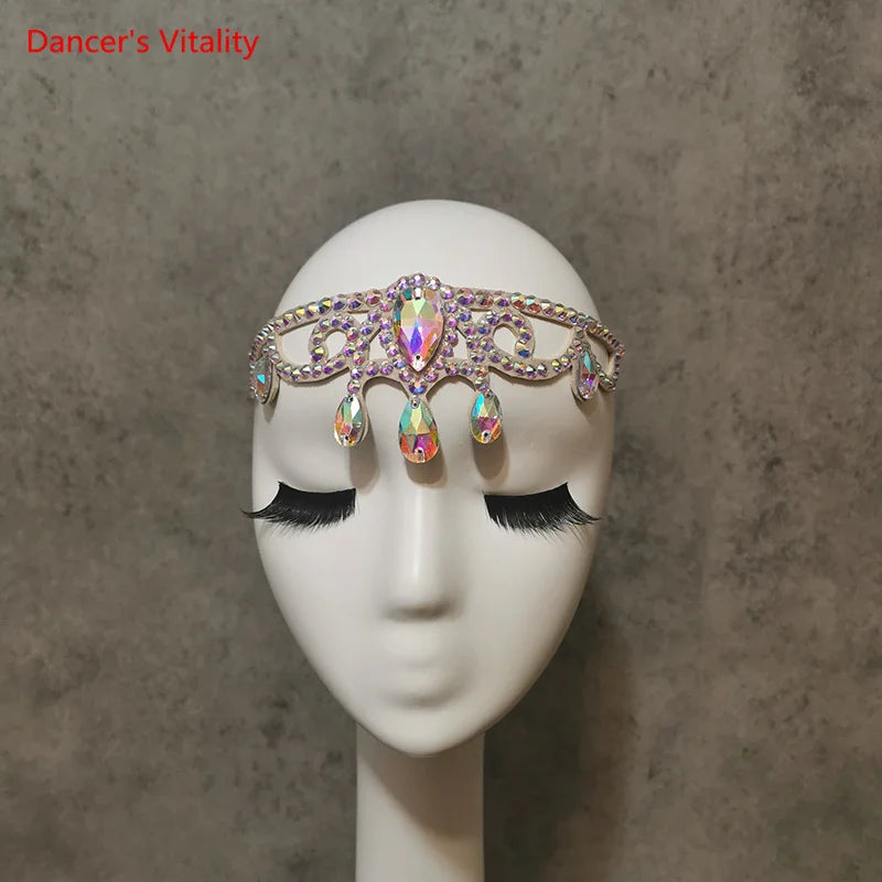 Dance Headpiece Women's Iridescent Rhinestone Forehead Tiara Belly Dance