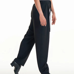 Men's Black Pleated Drawstring Dance Trousers with Logo