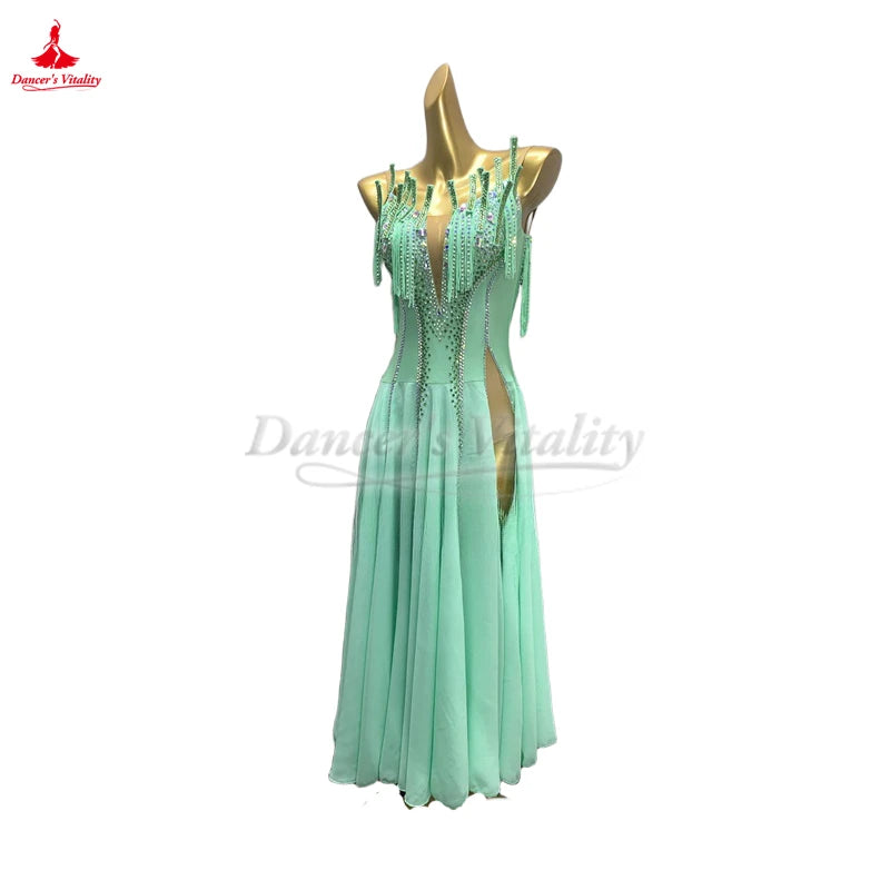 Women's American Style Ballroom Dance Dress With High Slit For Competition And Performance