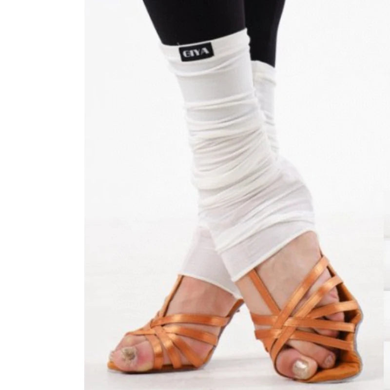 Dance Leg Warmers Women's White Ruched Mesh Knit for Ballroom Latin Dance