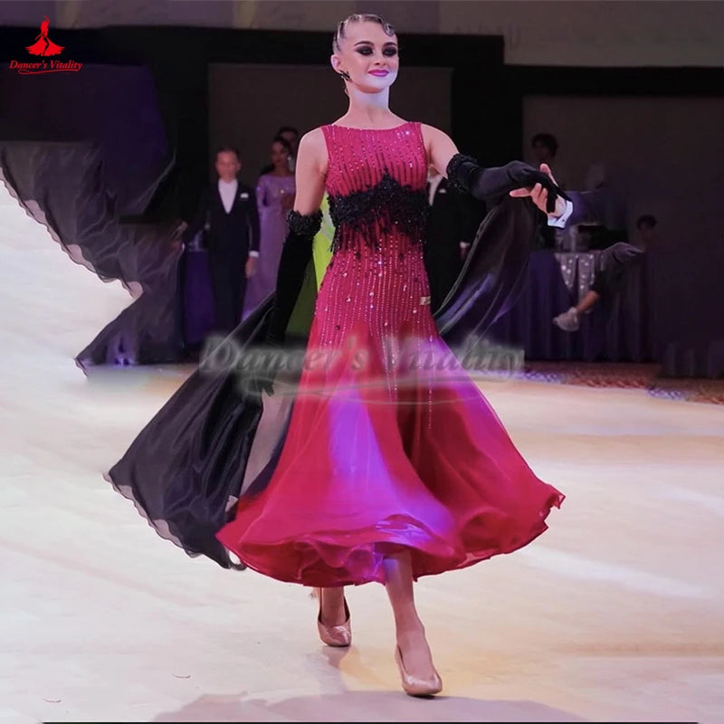 Ballroom Dance Sleeveless Full Swing Dress Customizable For Adults & Teens Waltz Foxtrot Tango Competition