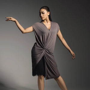 Women's Brown Leopard Print Fringe Latin Dance Dress