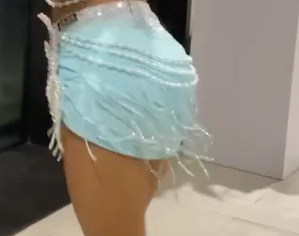 Women's Blue and White Beaded Fringe Latin Dance Dress