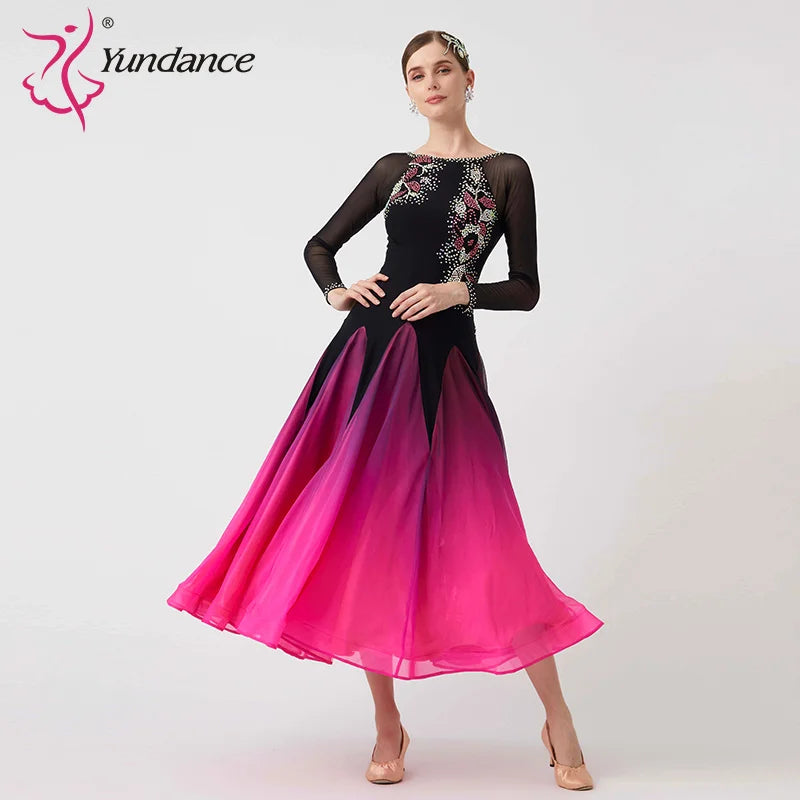 Women's Standard Ballroom Waltz Dance Dress With Rhinestone Embellishment Multicolor For Competition