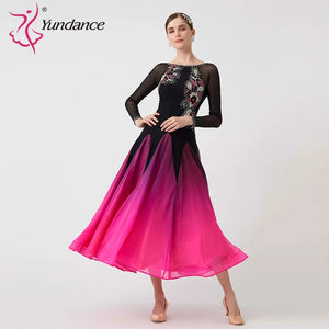 Women's Standard Ballroom Waltz Dance Dress With Rhinestone Embellishment Multicolor For Competition