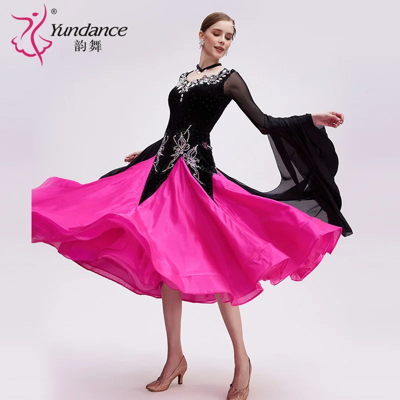 Girls' Standard Ballroom Dance Dress With Full Circle Skirt For Competition
